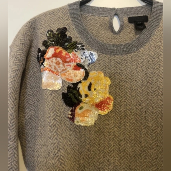 J Crew Collection | Embroidered Herringbone Cashmere Wool Sweater - Sz XS - Picture 3 of 12